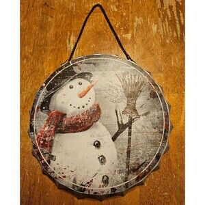 Christmas Tin Sign Snowman Hanging Decorations Winter Vintage Holiday Decor